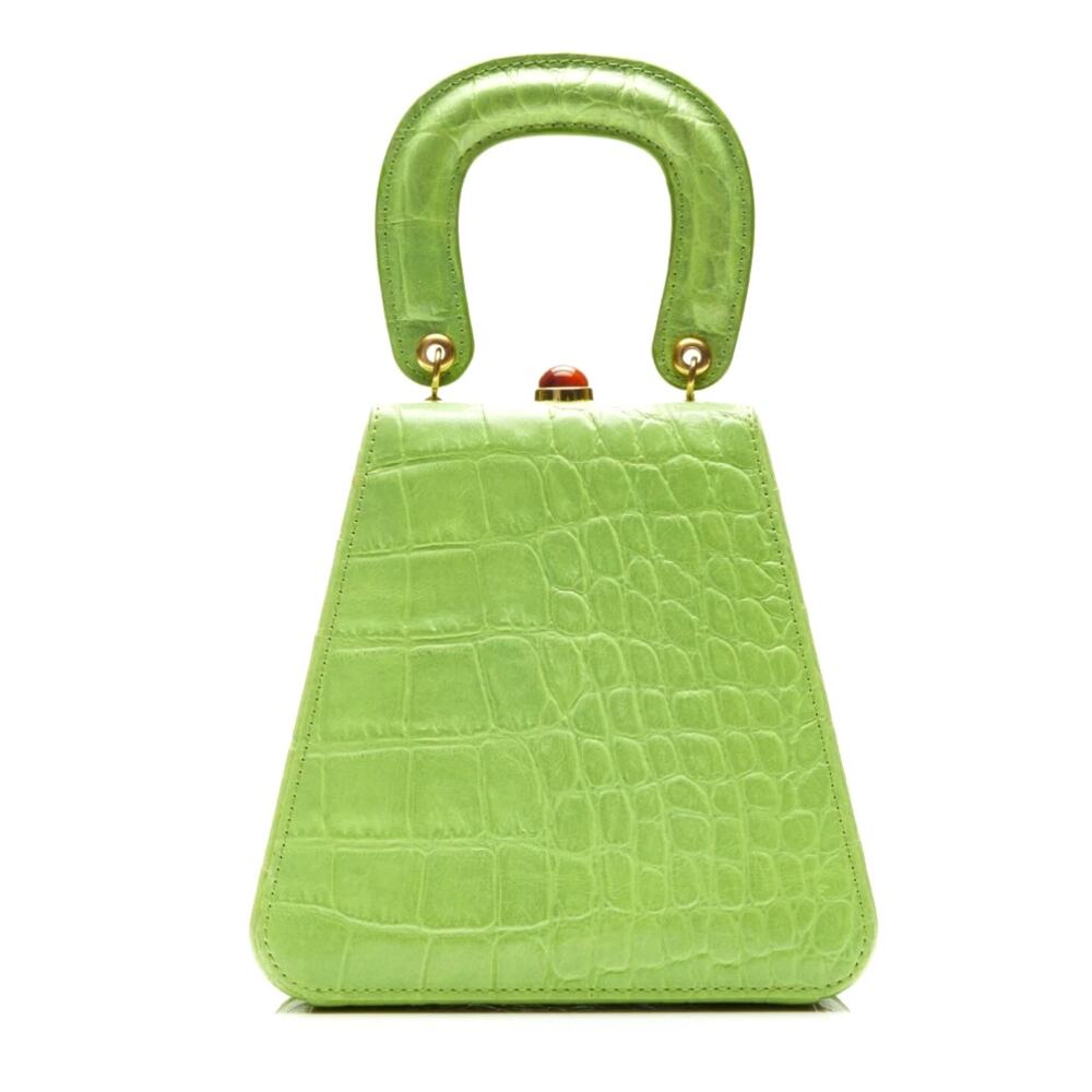 STAUD Kenny Bag Pistachio Croc Embossed Leather Top Handle NWT